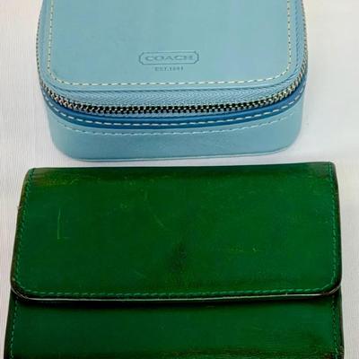 Coach Leather Pill Case w/ Amber Bottles + Coach Green Leather Wallet – Travel Lot