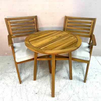 3-Piece Acacia Wood Outdoor Bistro Set – Round Table & 2 Cushioned Armchairs