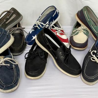 Six Pair TOP-SIDERS: (4) Sperry, (1) Sebago and (1) Timberland / sz 8.8-9 