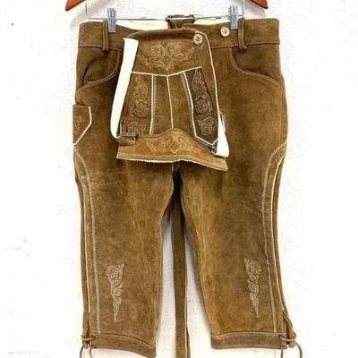 Vintage German Lederhosen Suede Leather Shorts with Suspenders – Size 52 (Men’s) 