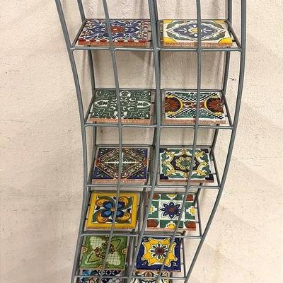 Tall Metal Display Rack with Hand-Painted Talavera Tile Shelves