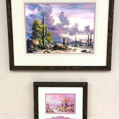 Framed Southwestern Desert Landscape Art Prints – Saguaro & Ocotillo Scenes (Pair) 