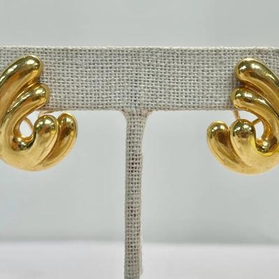 18K Gold Clip-On Retro-style Earrings (18.31g)
