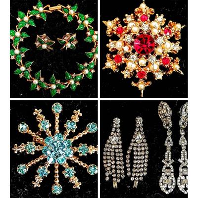 Vintage Rhinestone & Enamel Costume Jewelry Lot