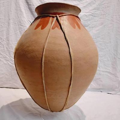 Vintage Tarahumara (Rarámuri) Hand-Coiled Pottery Olla with Leather Wrap