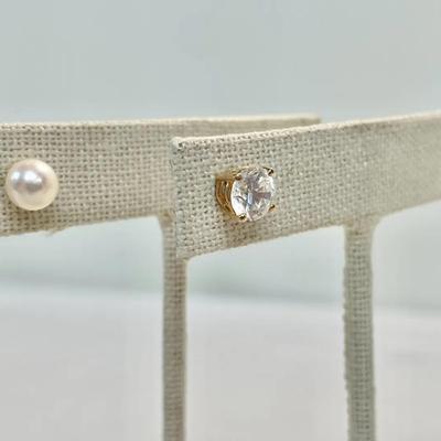 14K Gold Post Earrings - Saltwater Pearl And Cubic Zirconia (3.6g)