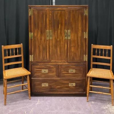 Vintage Henredon Armoire Cabinet W/ Chairs