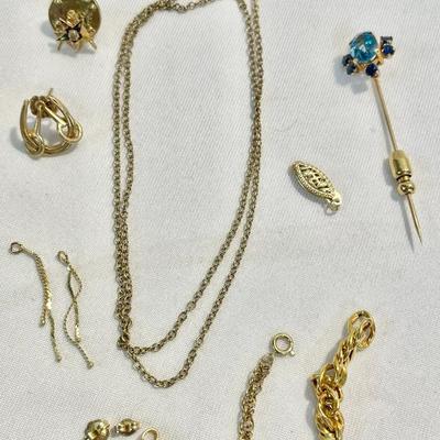 14K Gold Scrap For Jewelry Making Including Topaz Gemstone Pushpin 