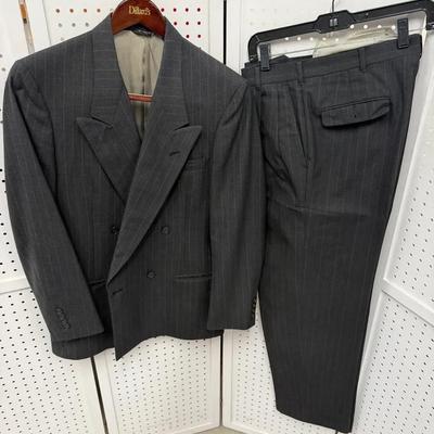 Vintage Pierre Cardin USA Charcoal Wool Pinstriped Double-Breasted Suit - 41R