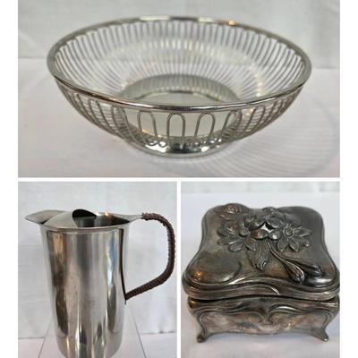 MCM ALESSI Italy Wire Basket  & Denmark Cocktail Pitcher / Antique JB Jewelry Casket & More