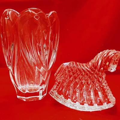 Waterford Crystal Marquis Vase & Waterford Rocking Horse Paperweight