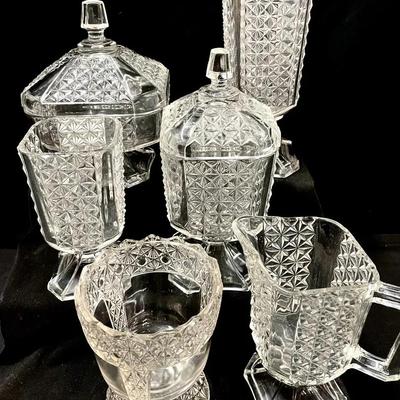 (6) Collection Of EAPG W/ Footed Candy Dishes And Pitcher 