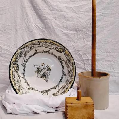 Antique Royal Doulton "The Six Swans" Bowl & Primitive Kitchenware Lot