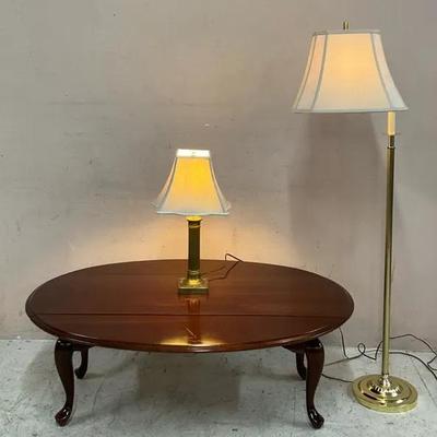 Queen Ann Style Dropleaf Coffee Table W/ Brass Lamps 