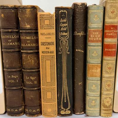 Antique Books (7 Vols) Dickens, Copperfield & Christmas Carol, Le Sage Bachelor of Salamanca & More