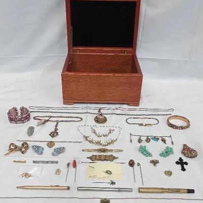 Jewelry Box Filled w/Antique and Vintage Jewelry