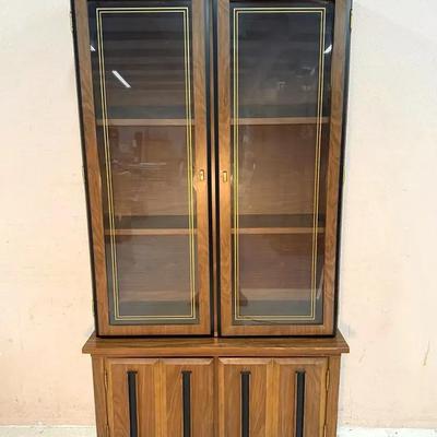 Mid-Century Style Walnut Display Cabinet / China Hutch with Glass Doors