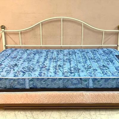 Vintage White Metal Daybed Frame with 2 Twin Mattresses & Box Spring