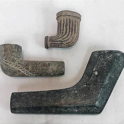 Native American Artifact Elbow Pipes – Stone and Earthenware Pipe Group