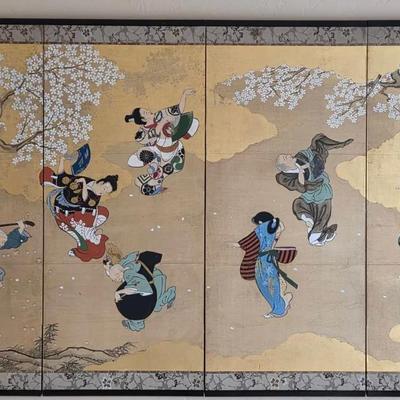 Vintage to Antique Japanese Painted Folding Screen