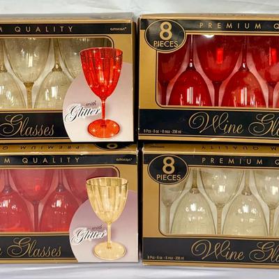 (4) NIB 8oz Shatterproof Glitter Wine Glasses / 32 Glasses Total