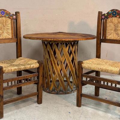Mexican Equipale Bistro Set Handcrafted Table & Folk‑Art Chairs