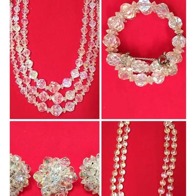 Vintage AB Crystal Necklaces, Wrap Bracelets, Clip-on Earrings & More 