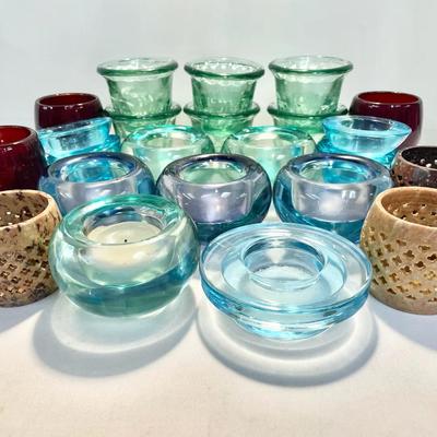 Glass Candle Holder Varieties W/ Hand Carved Stone Candle Holders