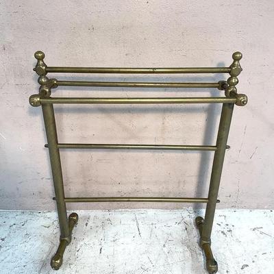 Vintage Brass Towel Rack / Blanket Rack with Solid Ball Finials