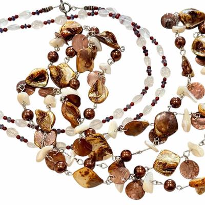 Quartz & More Beaded Necklace / Brown & White MOP & Shell Necklace