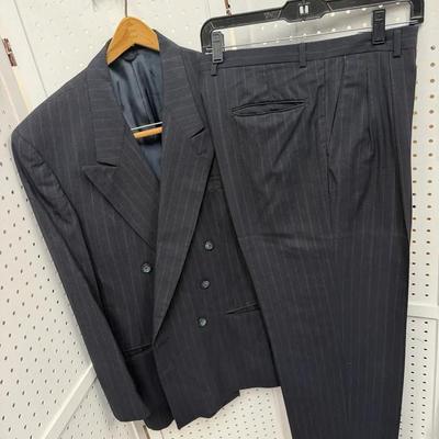 Vintage Givenchy Monsieur Charcoal Pinstriped Double Breasted Suit