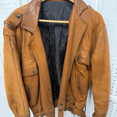 Vintage Distressed Brown Leather Bomber Jacket