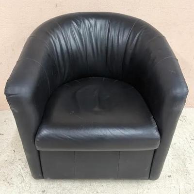 Natuzzi Editions Genuine Leather Swivel Barrel Chair – Black