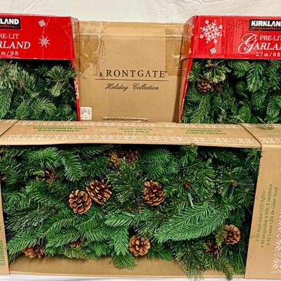 NIB Frontgate Lighted Wreath / 3 NIB 9-ft Lighted Garlands