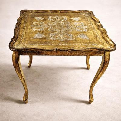 Antique Giltwood Side Table – Ornate Painted Top with Cabriole Legs