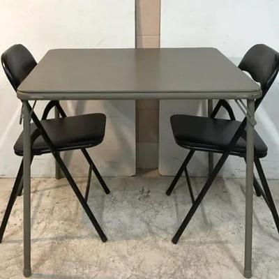 Gray Vinyl Top Folding Table W/ Black Folding Chairs 