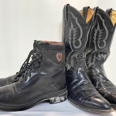 Tony Lama 2914 Longhorn Men’s Leather Cowboy Boot Size 8 1/2 EE And Ariat Leather Boot Women’s Sz 9