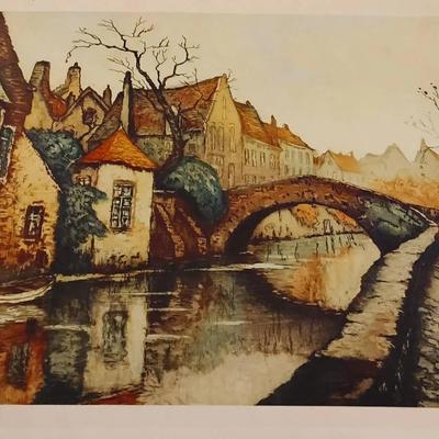 Cli Chalaut "Le Quai Vert" Signed Etching/Lithograph - Bruges, Belgium