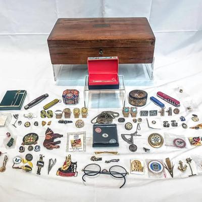 Large Vintage Men’s Accessories & Knick Knacks - Pocket Knives, Push Pins + 
