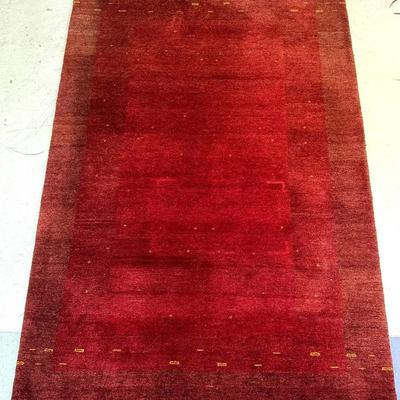 Thick Handmade Red Gabbeh-Style Area Rug – Solid Red with Gold Accents 