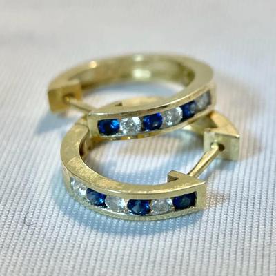 14K Gold Diamond And Sapphire Earrings (4.46g)