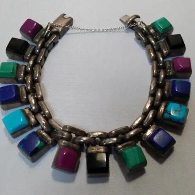 Mexican Metal and Stone Bracelet