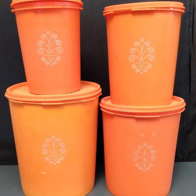 1970s Orange Tupperware Cannister Set 
