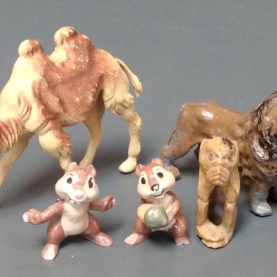 Cast Metal Lion, Chipmunks, Monkey, and Camel