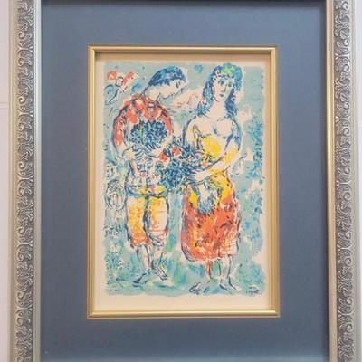 Lithograph Titled Les Amoureux Des Bouquets (Lovers With Bouquet) By Marc Chagall 