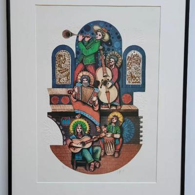 Signed , Limited Edition By AMRAM EBGI " The 5 Musician " Colored Embossed Foil. 
