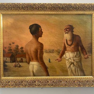 Original Antique Oil Painting Based On Hindu Mythology. Very Aged 