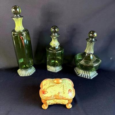 Green Decanters And Trinket Box