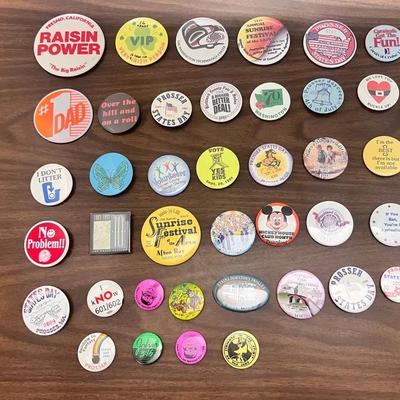 Variety of Big Button Pins & Pinbacks (40) #1 Raisin Power Mickey Mouse Club I Dont Litter Buckle Up