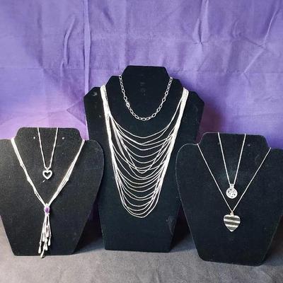 All 925 Heart Chain Italy, Heart Crystal Pendant Italy, Amethyst Freshwater Pearl Necklace 